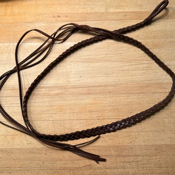 Leather Belt, braided with draping strings, Brown - Picture 1 of 4